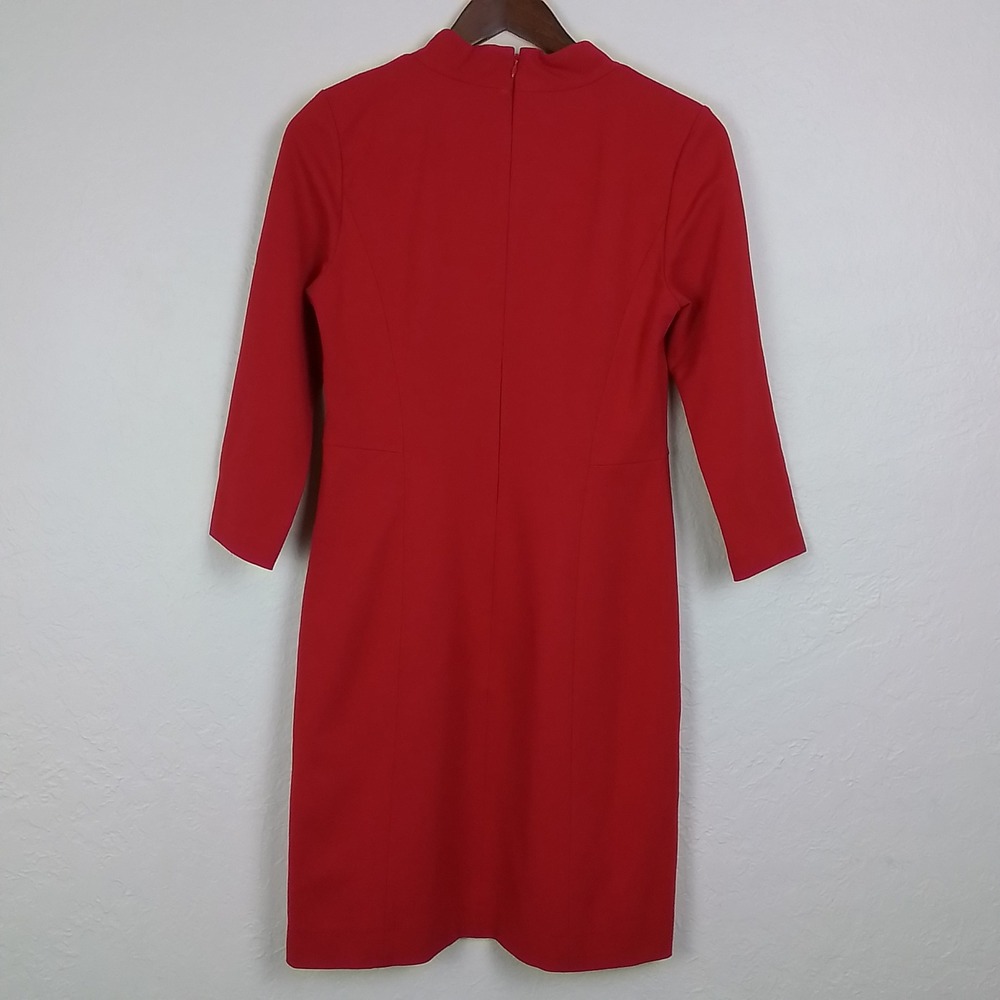 Talbots Red Sheath Dress 2 Heavy Thick‎ Cowl Neck 3/4 Sleeve Workwear Career - Picture 6 of 13